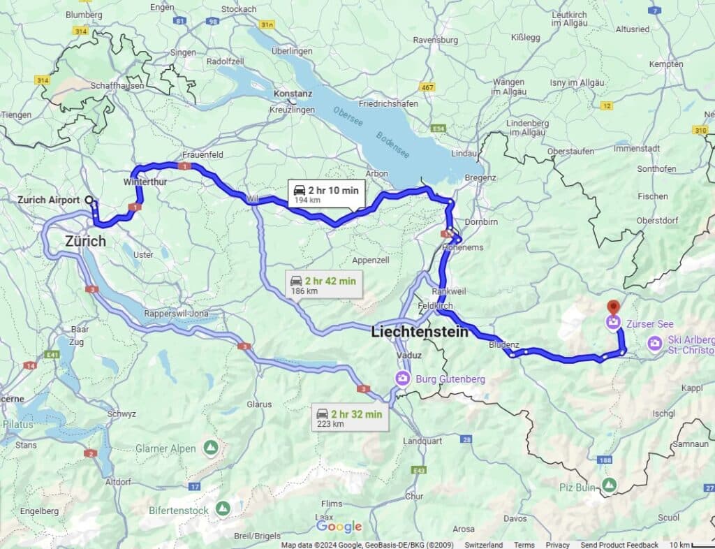 Zurich to Lech am Arlberg Transfer time