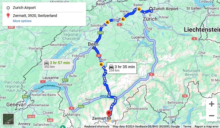 Zurich to Zermatt Transfer time