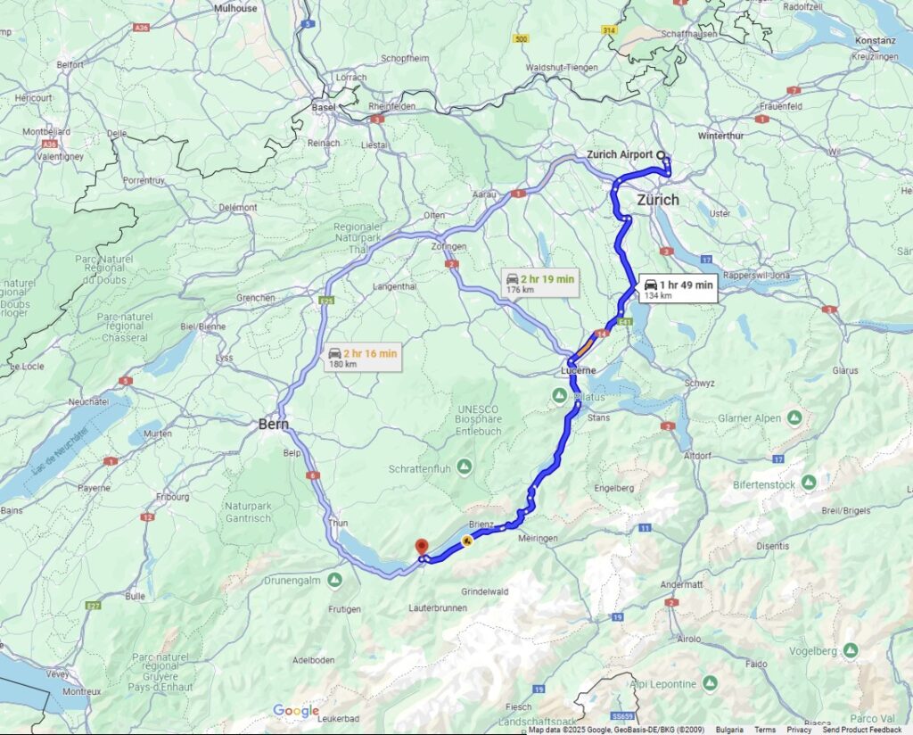 Zurich Airport to Interlaken Transfer time